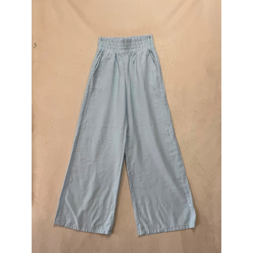 Bershka Light Blue High Waisted Wide Leg Smocked Waist Pants Small